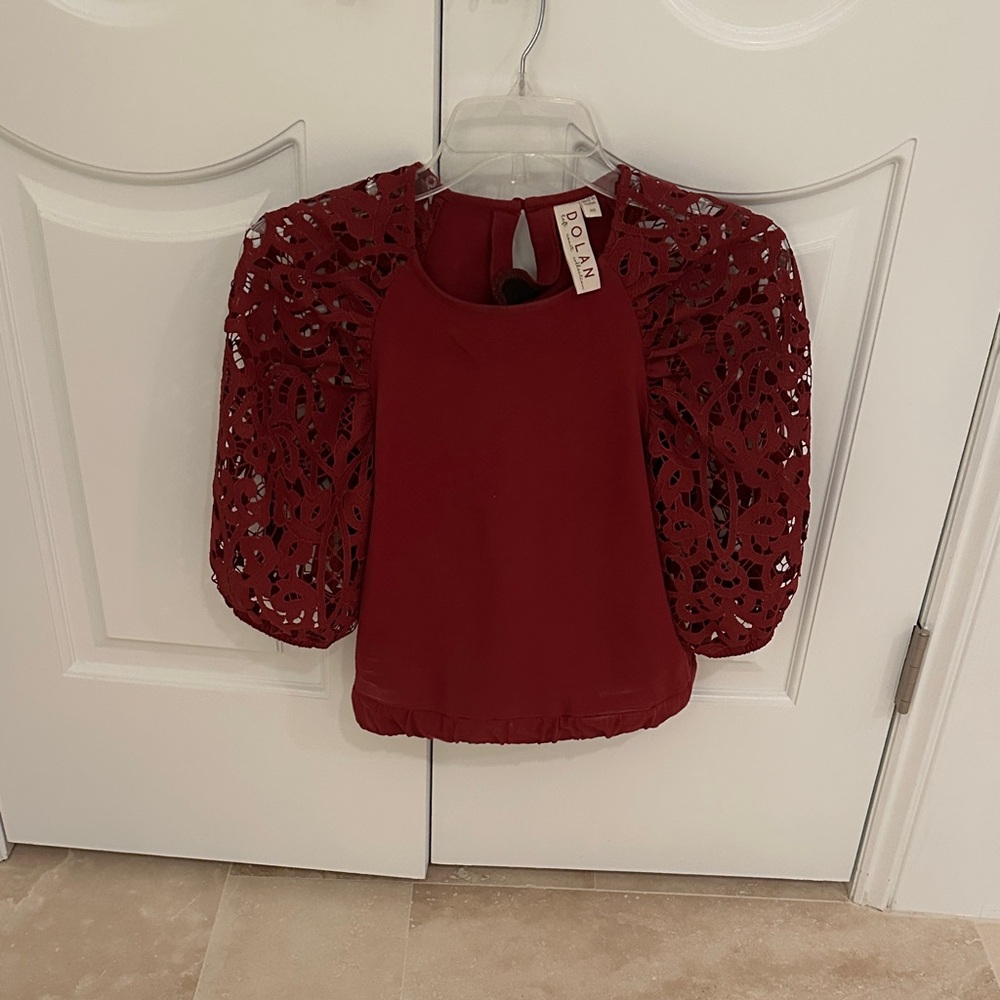 Dolan Women's Burgundy Lace Sleeve Blouse